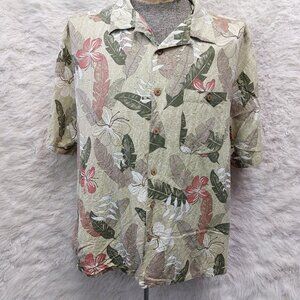 Fieldgear Hawaiian Shirt Mens 100% Silk Green Banana Leaves Camp Tropical XXL